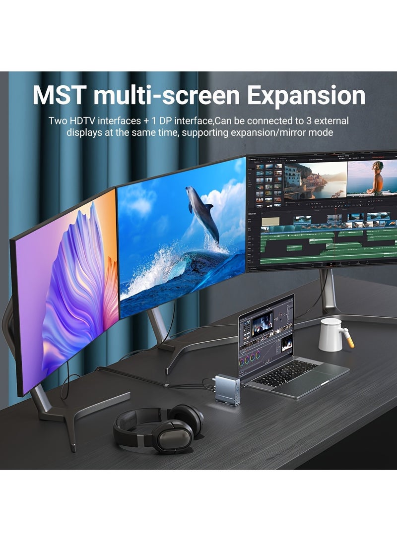 ليسو محطة توصيل USB-C 15 في 1، محور Type C، محور عمودي متعدد المنافذ مع قاعدة قابلة للإزالة، يدعم RJ45 بسرعة 1000 ميغابت، USB 3.0/2.0، شحن سريع PD 100W، صوت 3.5 مم، SD/TF للكمبيوتر المحمول، التابلت، والهاتف الذكي - Image 2