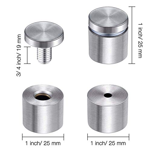 Pelopy 8 Pcs Sign Standoff Screws Advertising Screws Stainless Steel Wall Standoff Mounts Glass Acrylic Nail(1 x 1 Inch) - Image 2