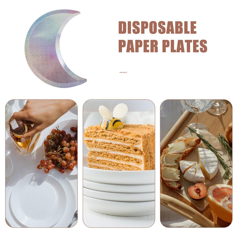 Silver Holographic Disposable Paper Dessert Plates 8 Pack Semi Circle Party Tableware - Image 4