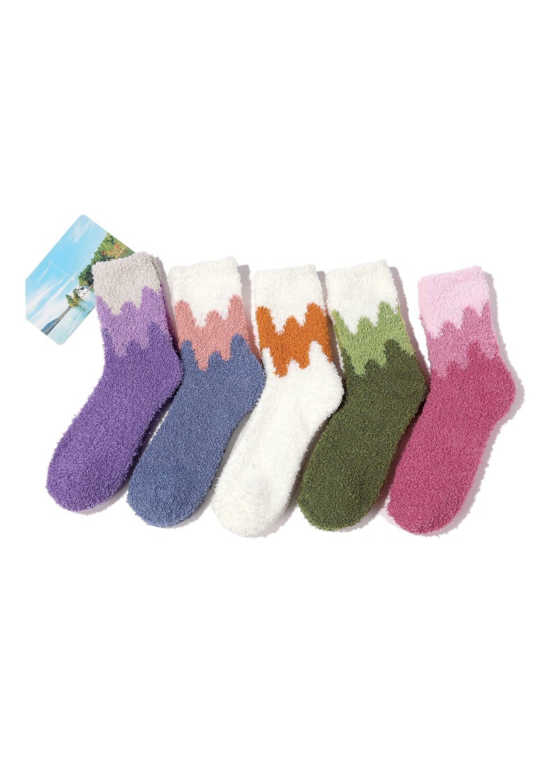 5 Pairs Womens Winter Socks Fluffy Soft Slipper Sleep Socks Fleece Fuzzy Socks Athletic Anti Slip Warm Socks Plush Microfiber Cozy Socks Home Sleep Gifts for Women - Image 2