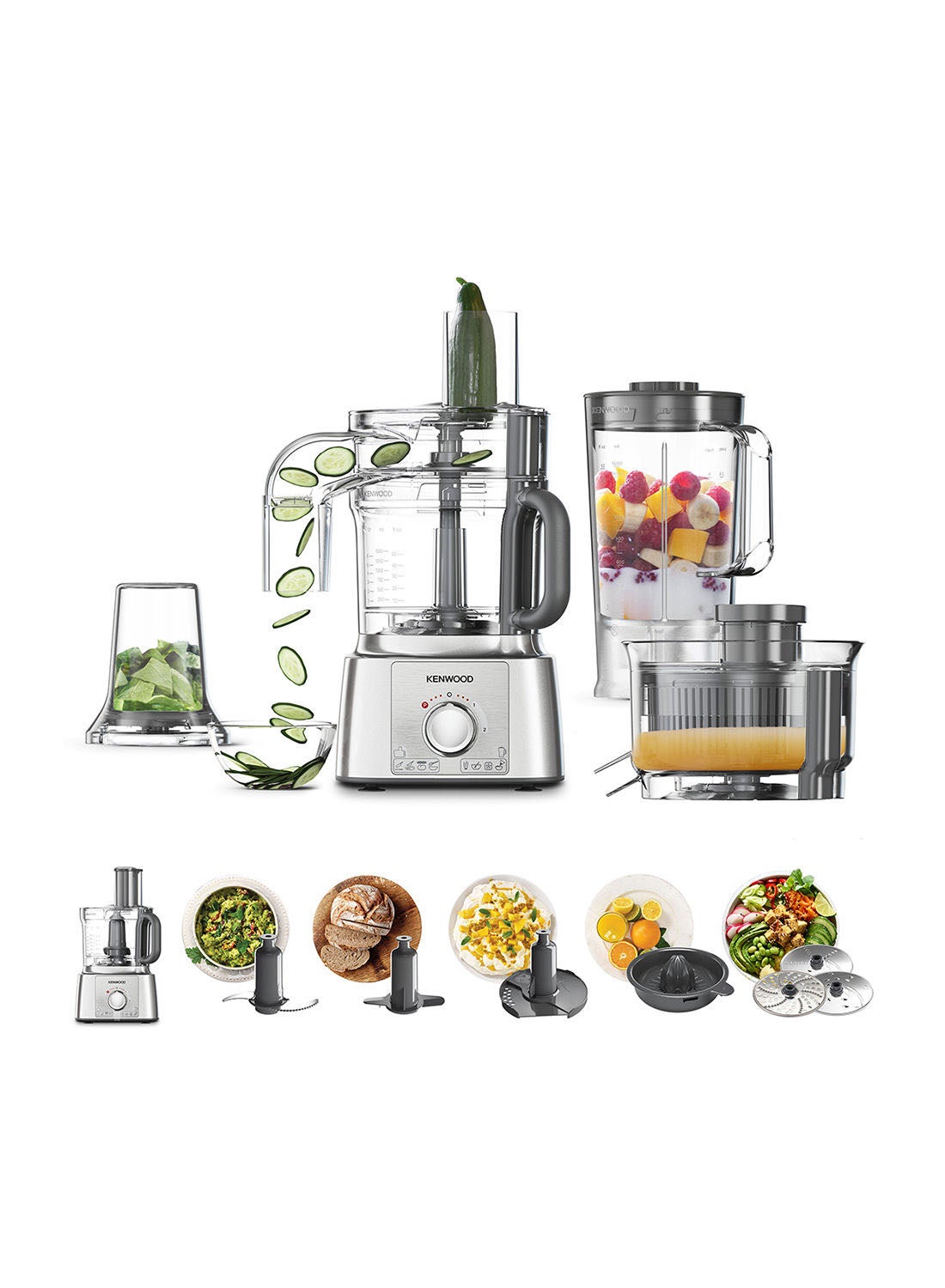 Food Processor, 3L Bowl, 1.5L Blender, 11 Processing Tools, Multi Mill, Grinder, Juicer extractor, Whisk, Dough Maker, Citrus Juicer, Salad Maker 3 L 1000 W FDP65.880SI 1000W Silver