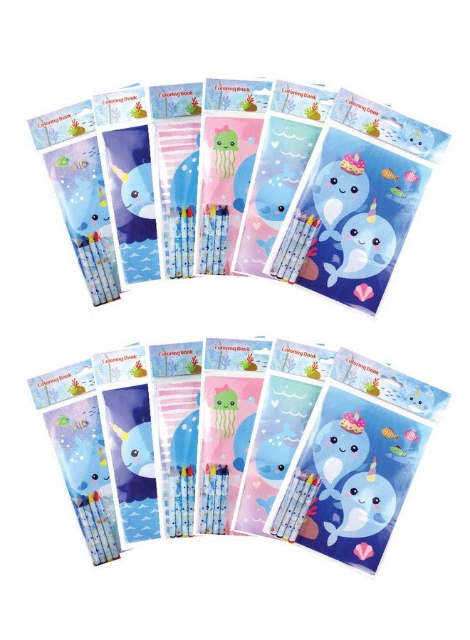 TINYMILLS Narwhals Coloring Book and Crayon Set for Kids Party Favors with 12 Coloring Books and 48 Crayons for Birthday Party Supplies, Narwhal Themed Favor Bag Filler - Image 3