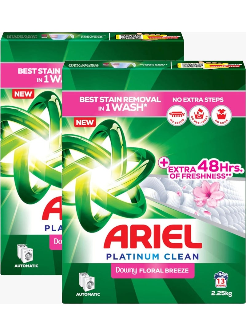 Ariel Platinum Clean Downy Floral Breeze, Laundry Detergent Powder Dual Pack 2 x 2.25kg - Image 1