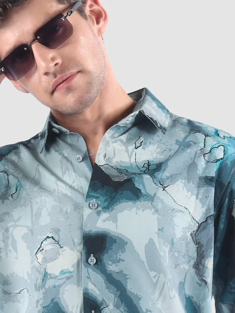 Beyoung Crystal Blue Marble Print Shirt