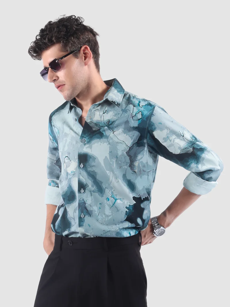 بيونغ Crystal Blue Marble Print Shirt