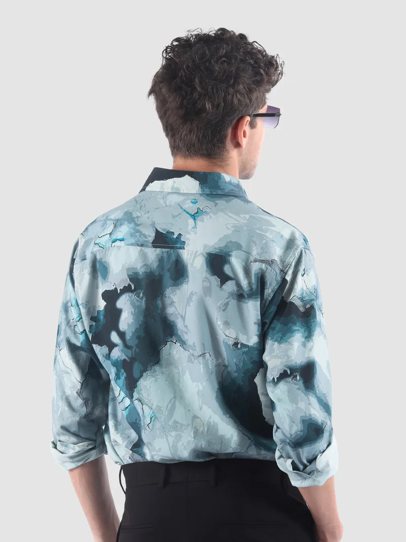 Beyoung Crystal Blue Marble Print Shirt