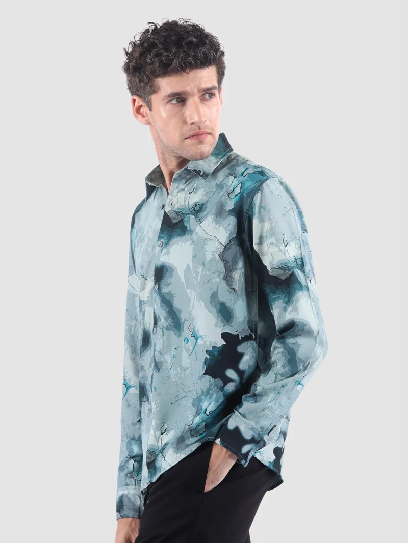 Beyoung Crystal Blue Marble Print Shirt