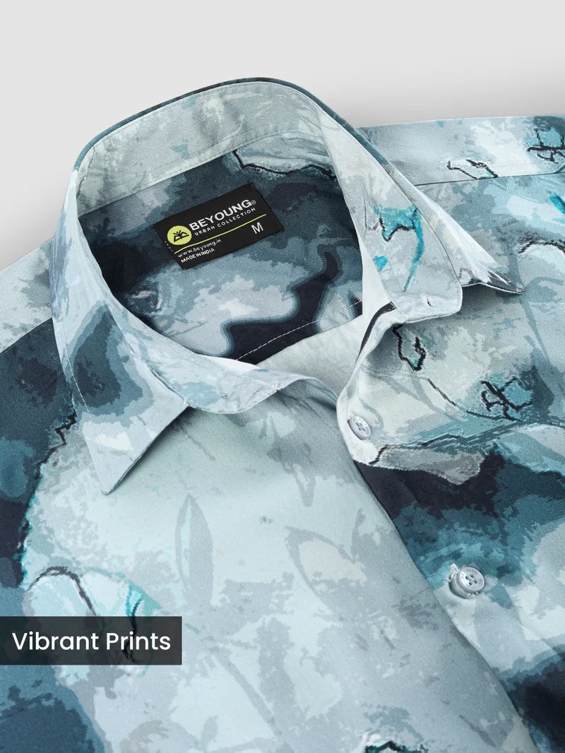 Beyoung Crystal Blue Marble Print Shirt