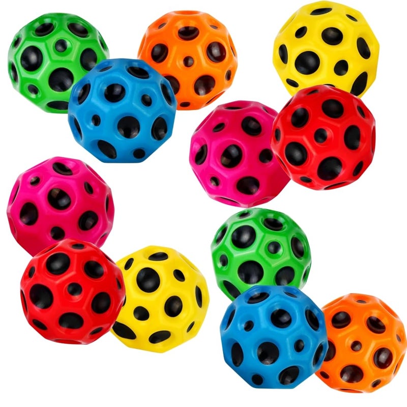 PLUSPOINT كرة القمر الكرة المرتدة العالية للغاية كرة الفضاء النيزكية، كرة مطاطية حسية، تدريب قفز بوب تيك توك الرائع للعب الداخلي والخارجي، سهلة الإمساك والقبض (عبوة من 12) - Image 1