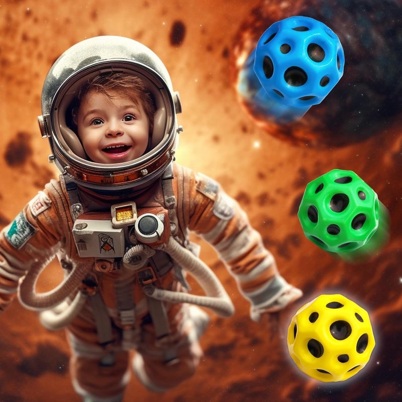 PLUSPOINT كرة القمر الكرة المرتدة العالية للغاية كرة الفضاء النيزكية، كرة مطاطية حسية، تدريب قفز بوب تيك توك الرائع للعب الداخلي والخارجي، سهلة الإمساك والقبض (عبوة من 12) - Image 2