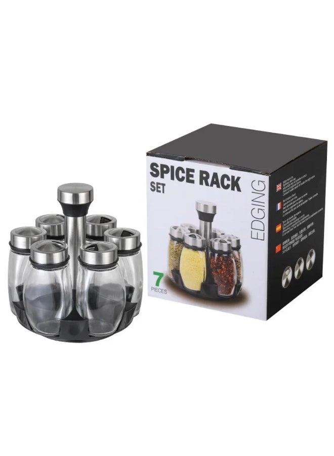🧂 طقم بهارات مع حامل دوّار 7 قطع – Spice Rack Set EDGING - Image 1