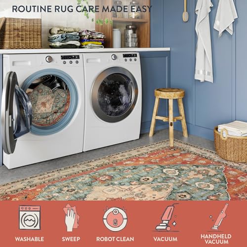 La Home Lahome Boho Tribal 2'6" x 10' Washable Runners for Hallways, Oriental Kitchen Runner Rugs Non Skid Washable, Oriental Soft Long Stair Carpet Runner for Bathroom Living Room Bedroom, Rust/Dull Teal - Image 4