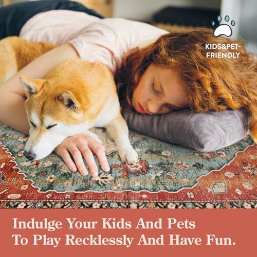 La Home Lahome Boho Tribal 2'6" x 10' Washable Runners for Hallways, Oriental Kitchen Runner Rugs Non Skid Washable, Oriental Soft Long Stair Carpet Runner for Bathroom Living Room Bedroom, Rust/Dull Teal - Image 5