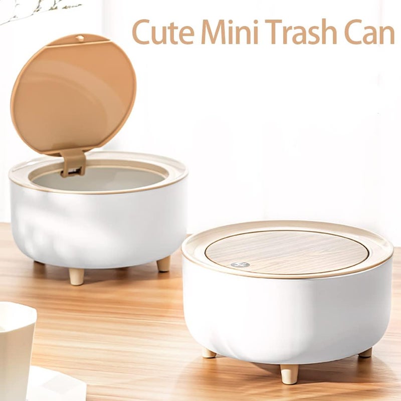 PROSFIA Recycling Mini Desktop Trash Can with Lid Adorable PushButton Cleaning Wastebasket Bin for Countertop Office and Coffee Bar White - Image 3