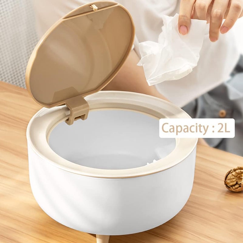 PROSFIA Recycling Mini Desktop Trash Can with Lid Adorable PushButton Cleaning Wastebasket Bin for Countertop Office and Coffee Bar White - Image 2