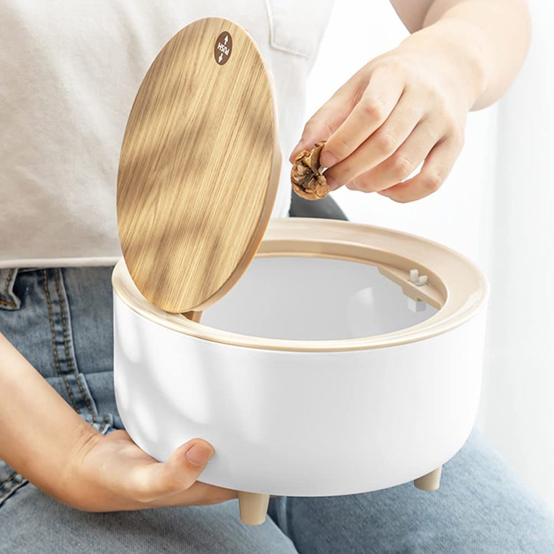 PROSFIA Recycling Mini Desktop Trash Can with Lid Adorable PushButton Cleaning Wastebasket Bin for Countertop Office and Coffee Bar White - Image 5