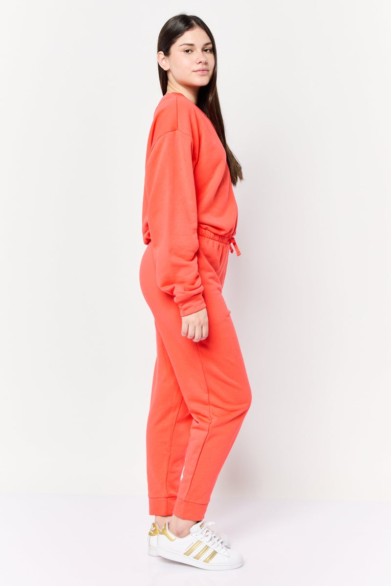 Adidas Women Sportswear Fit Long Sleeves Outdoor Jumpsuit, Orange - Image 3