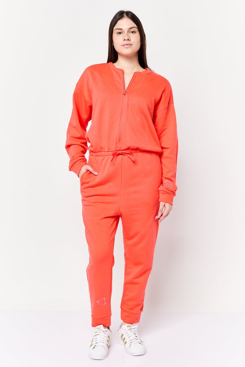 Adidas Women Sportswear Fit Long Sleeves Outdoor Jumpsuit, Orange - Image 1