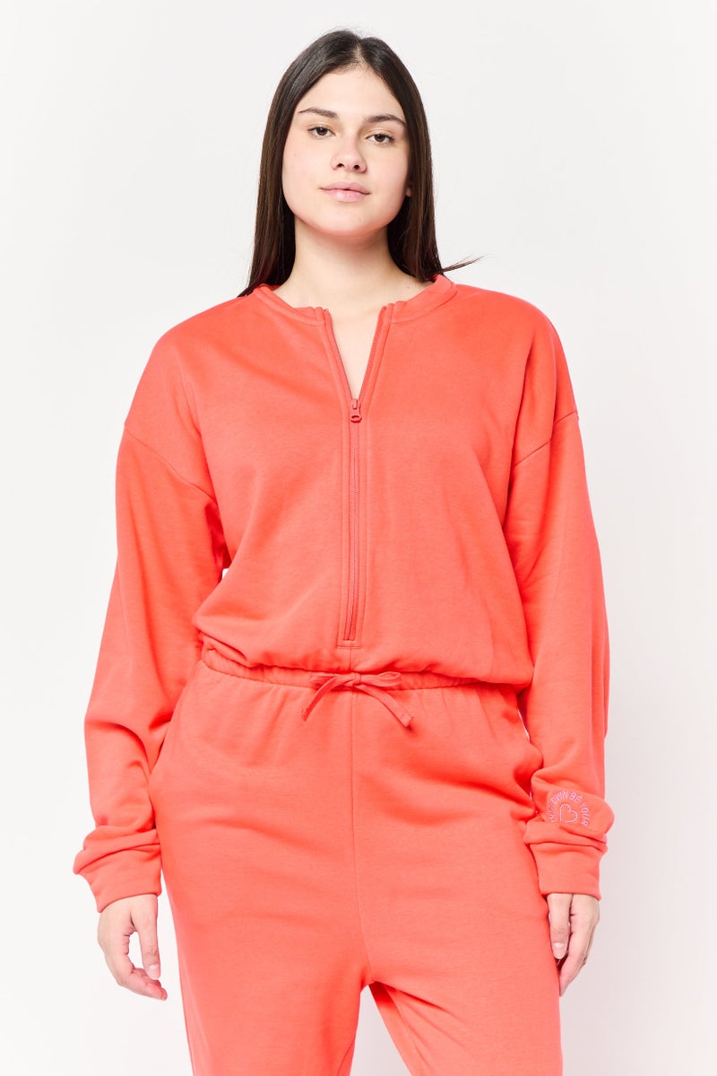 Adidas Women Sportswear Fit Long Sleeves Outdoor Jumpsuit, Orange - Image 2