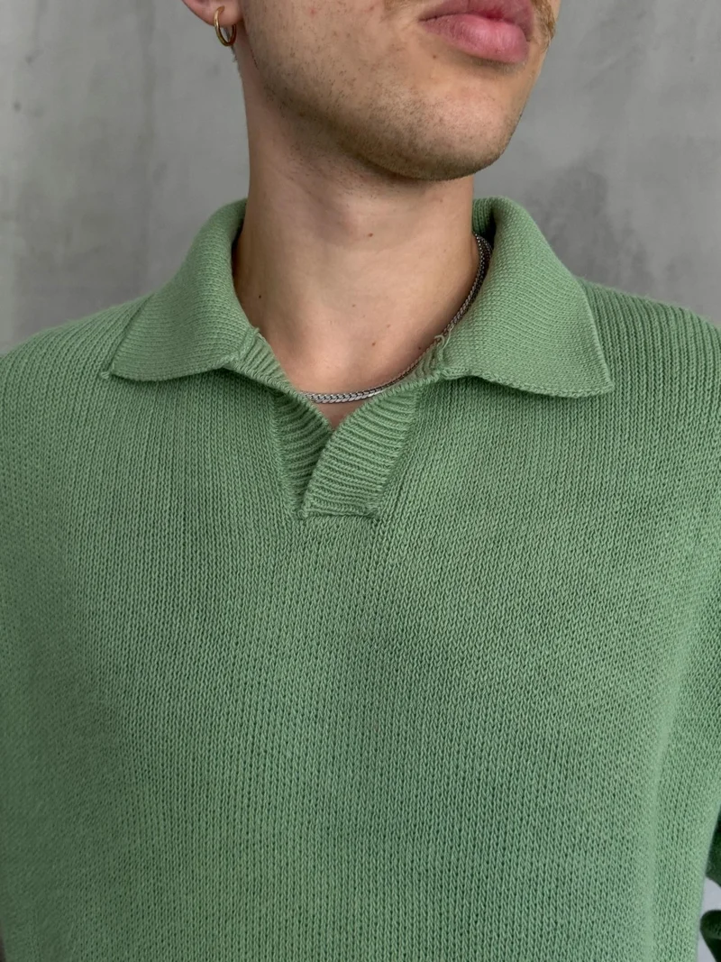 HYMAN Men's Polo Collar Knitted Oversize Sweater