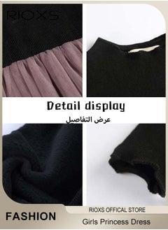 RIOXS Toddler Girls Tutu Dress, Girls Long Sleeve A Line Tutu Dress, Round Neck Mesh Slim Dress, Kids Knitted Cotton Princess Dress, Elastic Waist Mesh Layered Fairy Skirt, For Party School Performance Or Daily Wear  - Image 4