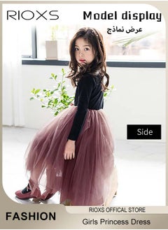 RIOXS Toddler Girls Tutu Dress, Girls Long Sleeve A Line Tutu Dress, Round Neck Mesh Slim Dress, Kids Knitted Cotton Princess Dress, Elastic Waist Mesh Layered Fairy Skirt, For Party School Performance Or Daily Wear  - Image 2