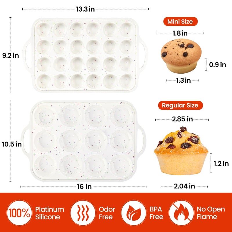 CAKETIME Silicone Muffin Pans for Baking, Metal Reinforced Frame Regular 12 Cups & Mini 24 Cups Cupcake Pan Set Nonstick Muffin Pan for Homemade Baking Easy to Handle - Image 4
