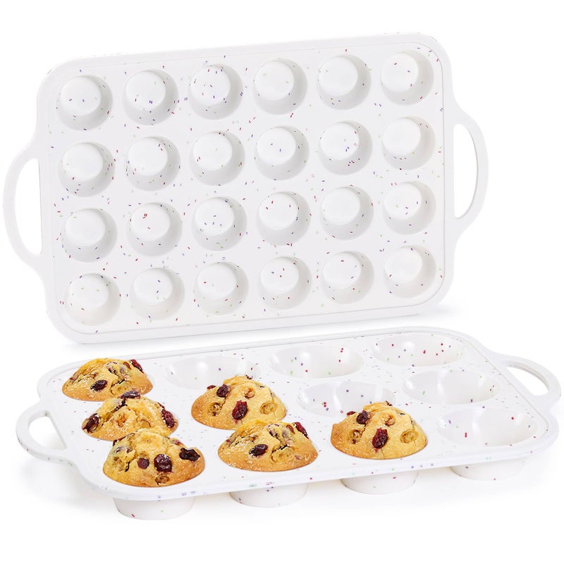 CAKETIME Silicone Muffin Pans for Baking, Metal Reinforced Frame Regular 12 Cups & Mini 24 Cups Cupcake Pan Set Nonstick Muffin Pan for Homemade Baking Easy to Handle - Image 1
