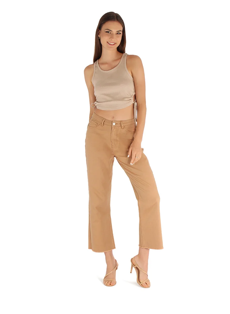 London Rag Cut Out Tank Crop Top in Beige