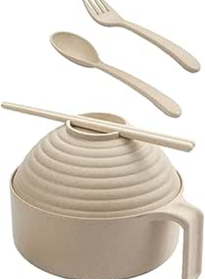 Wheat Straw Portable Bento Bowl Set with Lid Chopsticks Spoon Travel School Picnic - Image 1