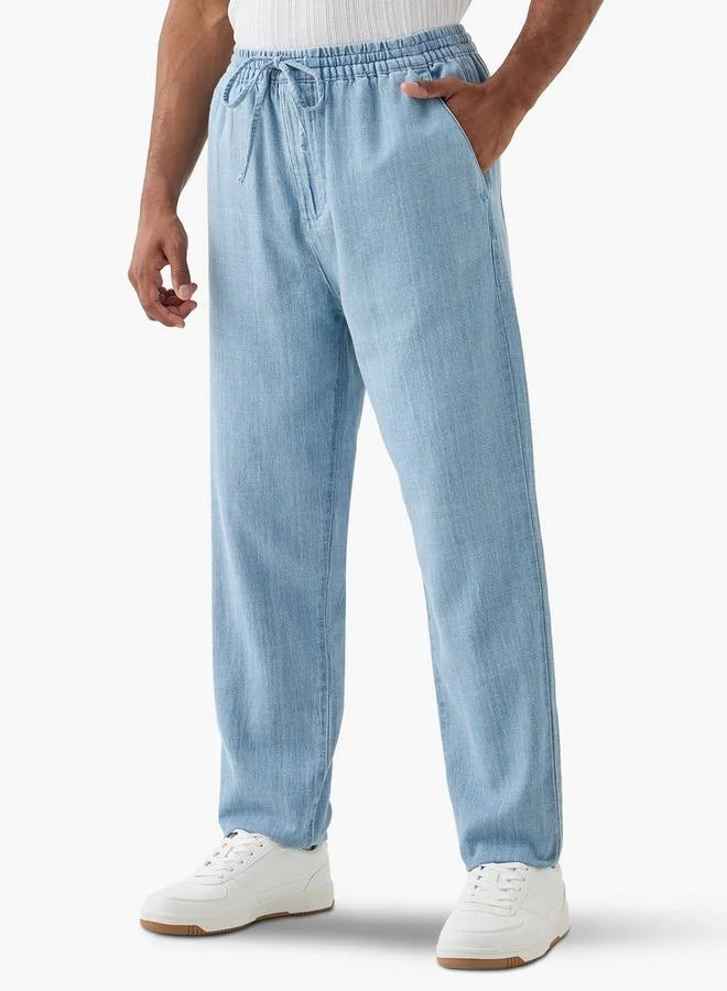 Lee Cooper Regular Fit Denim Pants with Drawstring Closure