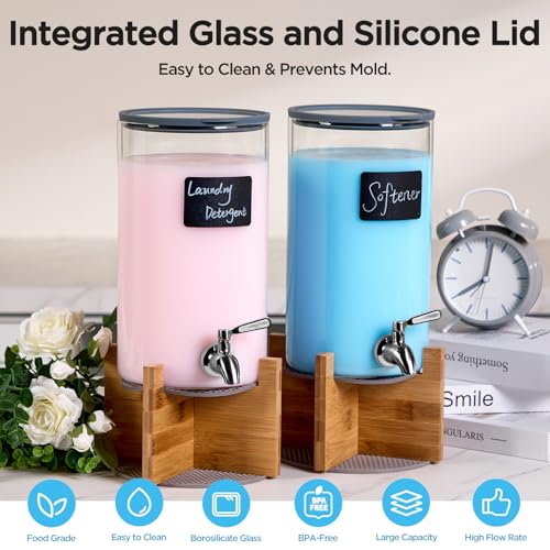 Spreccio Glass Laundry Detergent Dispenser with Holder,1.1 Gallon Laundry Liquid Dispensers with Stainless-Steel Tap,Large Glass Fabric Softener Containers with Stand for Laundry Room Organization - Image 3