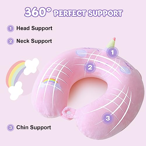 Cirorld Travel Pillow for Kids Adult Cute Neck Pillow for Traveling Memory Foam Airplane Pillow Sleep Mask Animal Flight Pillow Head Rest Neck Support for Cars Long Flights (Pink, 9-12 Y/O) - Image 2