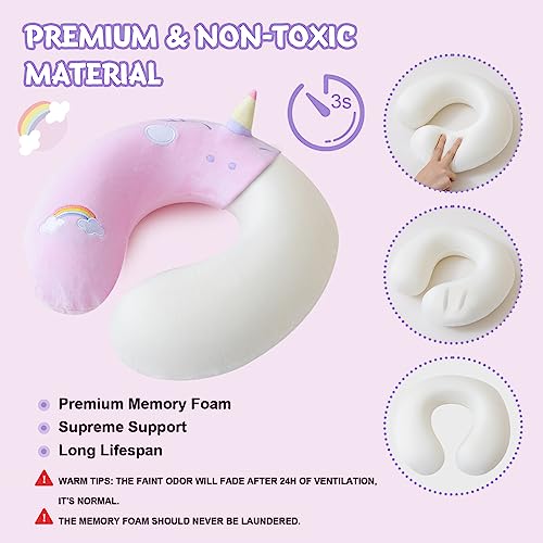 Cirorld Travel Pillow for Kids Adult Cute Neck Pillow for Traveling Memory Foam Airplane Pillow Sleep Mask Animal Flight Pillow Head Rest Neck Support for Cars Long Flights (Pink, 9-12 Y/O) - Image 4