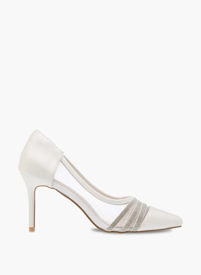 Flora Bella By Shoexpress Womens Metallic Stilettos With Rhinestones And Slip On Closure