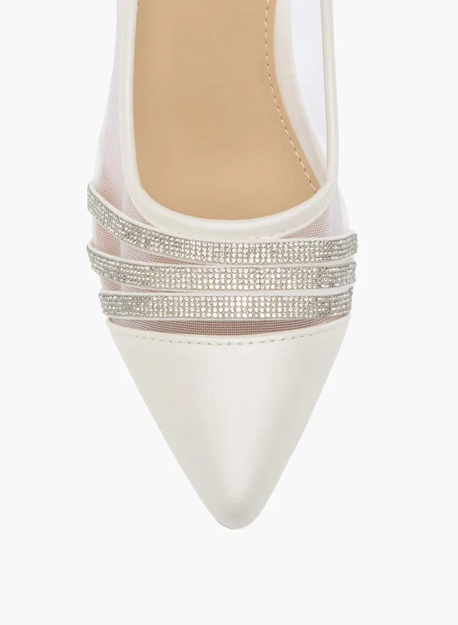 Flora Bella By Shoexpress Womens Metallic Stilettos With Rhinestones And Slip On Closure