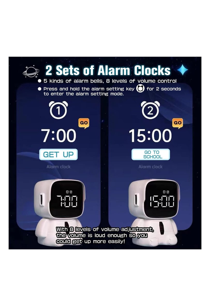 Captaintech Kids Digital Alarm Clock UBC RechargeableLED Electronic Clock 8 Levels of Volume Adjustment, 12/24H 5 Ringtones, Countdown Timer, Birthday Present for Kids Teens Girls Astronaut - Image 2