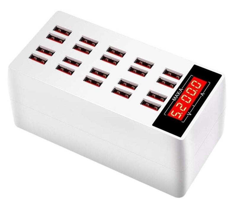 Microware محطة شحن USB، 20 منفذ 100 واط مركز شحن الهاتف مع شاشة LED محطة شحن محول، محطة شحن USB سريعة لسطح المكتب - Image 1