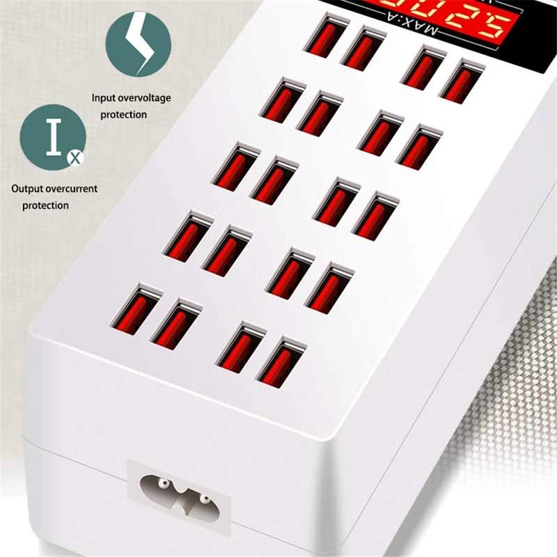 Microware محطة شحن USB، 20 منفذ 100 واط مركز شحن الهاتف مع شاشة LED محطة شحن محول، محطة شحن USB سريعة لسطح المكتب - Image 5