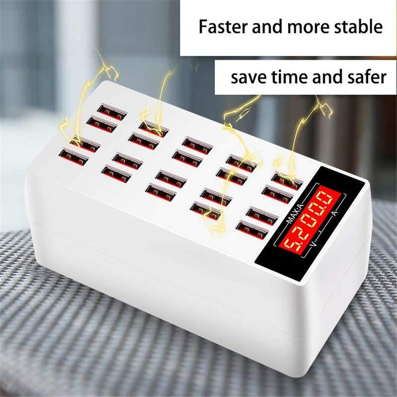 Microware محطة شحن USB، 20 منفذ 100 واط مركز شحن الهاتف مع شاشة LED محطة شحن محول، محطة شحن USB سريعة لسطح المكتب - Image 2
