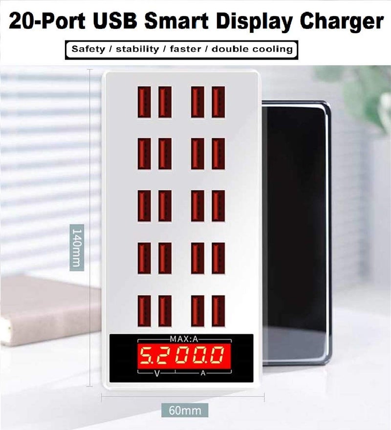 Microware محطة شحن USB، 20 منفذ 100 واط مركز شحن الهاتف مع شاشة LED محطة شحن محول، محطة شحن USB سريعة لسطح المكتب - Image 3