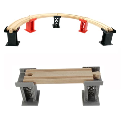 Ioffersuper 12 pcs Wooden Train Track Set, Male-Male Female-Female Bump Tracks, Bridge Pier Track(Random Colour),Cross Tracks and Stop Track Compatible with All Major Brands (Mix) - Image 3