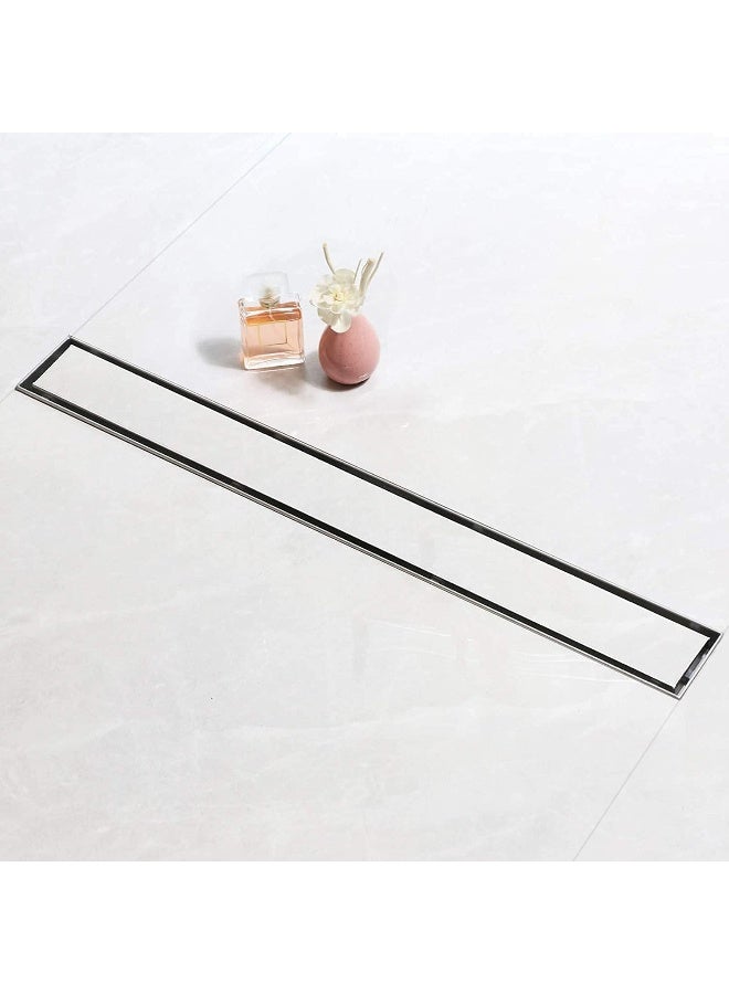 Biella Stainless Steel Rectangle Side Outlet Shower Floor Drain Offset Linear Design With Adjustable Leveling Foot And Hair Strainer/Catcher Tile Insert Type 60 Cm - Image 1