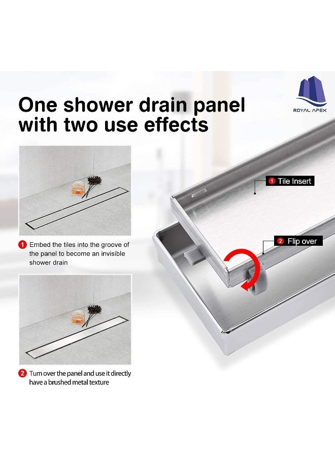 Biella Stainless Steel Rectangle Side Outlet Shower Floor Drain Offset Linear Design With Adjustable Leveling Foot And Hair Strainer/Catcher Tile Insert Type 60 Cm - Image 5