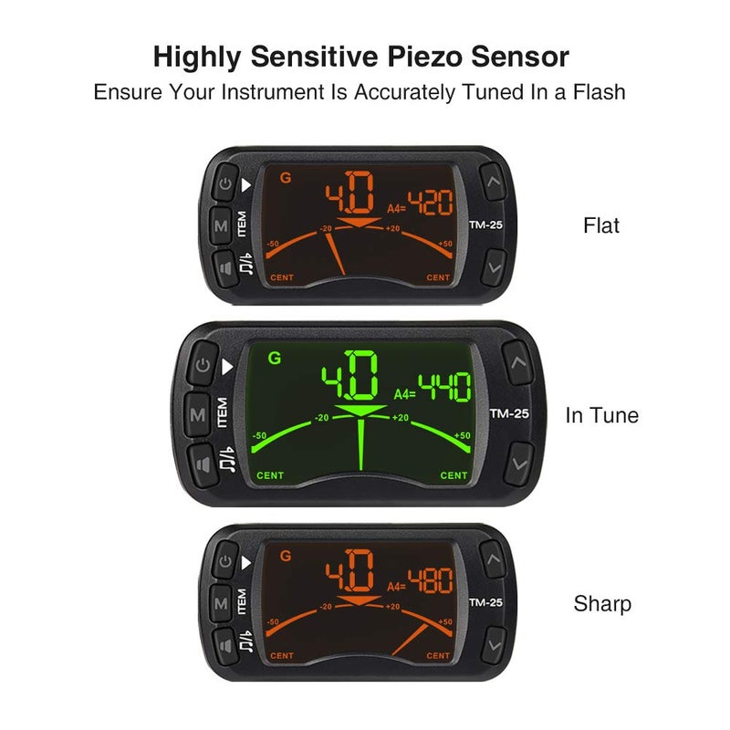 LEKATO Guitar Tuner Clip On Metronome Tuner Tone Generator 3 in 1 Multifunction Portable for All Instruments, Bass, Chromatic, Instruments, Violin and Ukulele (Battery Clipped on the Silicone Pad) - Image 3