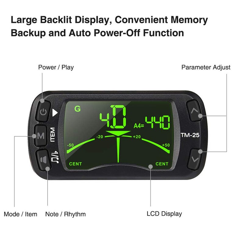 LEKATO Guitar Tuner Clip On Metronome Tuner Tone Generator 3 in 1 Multifunction Portable for All Instruments, Bass, Chromatic, Instruments, Violin and Ukulele (Battery Clipped on the Silicone Pad) - Image 4