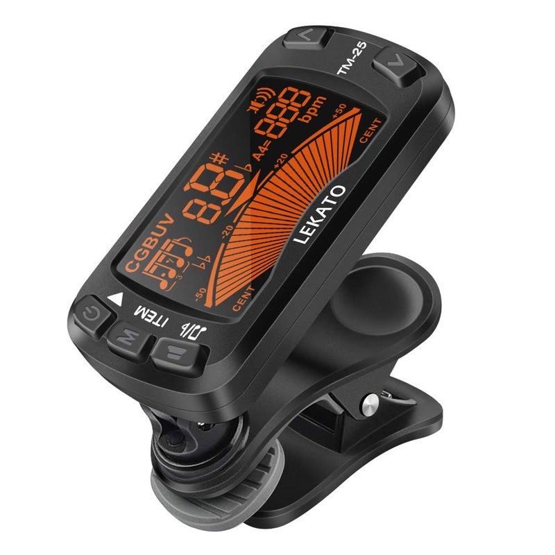 LEKATO Guitar Tuner Clip On Metronome Tuner Tone Generator 3 in 1 Multifunction Portable for All Instruments, Bass, Chromatic, Instruments, Violin and Ukulele (Battery Clipped on the Silicone Pad) - Image 1