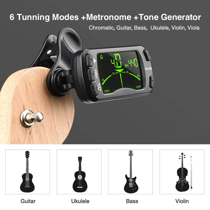 LEKATO Guitar Tuner Clip On Metronome Tuner Tone Generator 3 in 1 Multifunction Portable for All Instruments, Bass, Chromatic, Instruments, Violin and Ukulele (Battery Clipped on the Silicone Pad) - Image 5