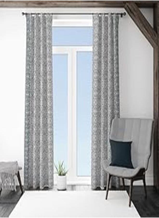 Shatta Fabrics and Curtains Shatta Printed Decorative Curtain Blue x Grey 52 Single Side Stripe 