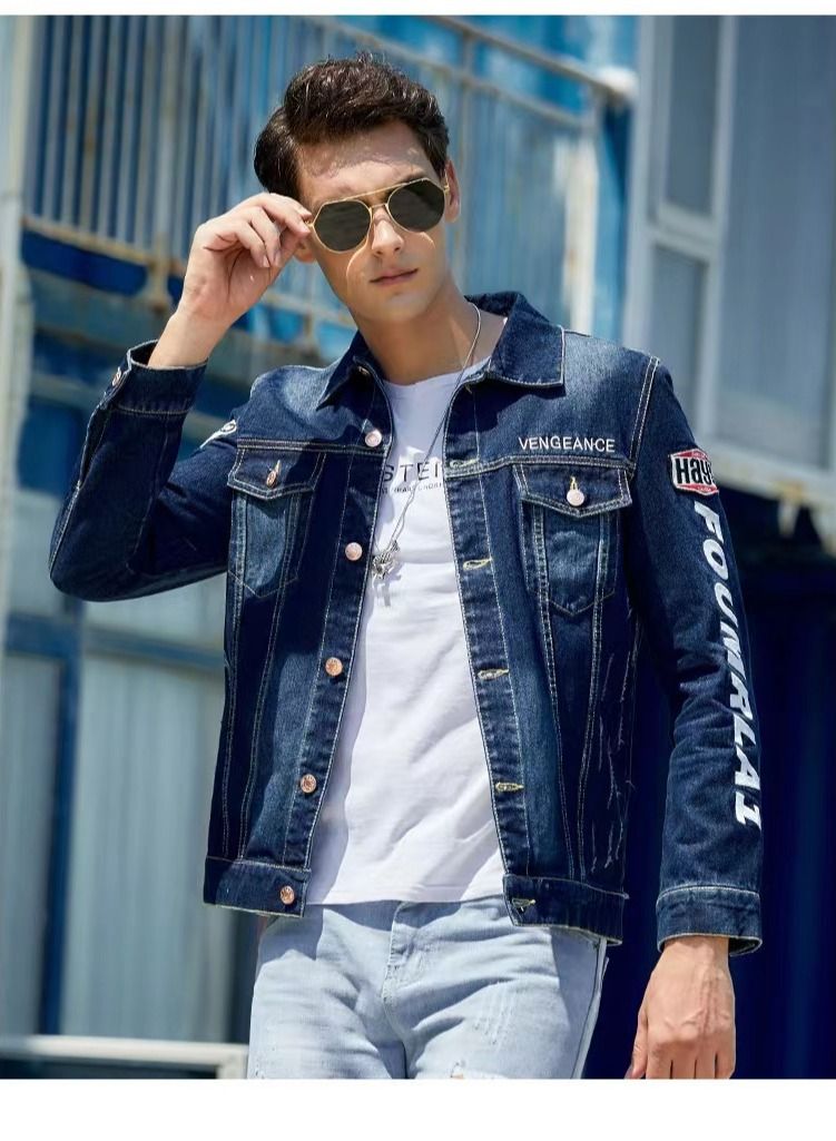 Loquat Spring And Autumn Men's Jacket Embroidered Denim Jacket  - Image 1